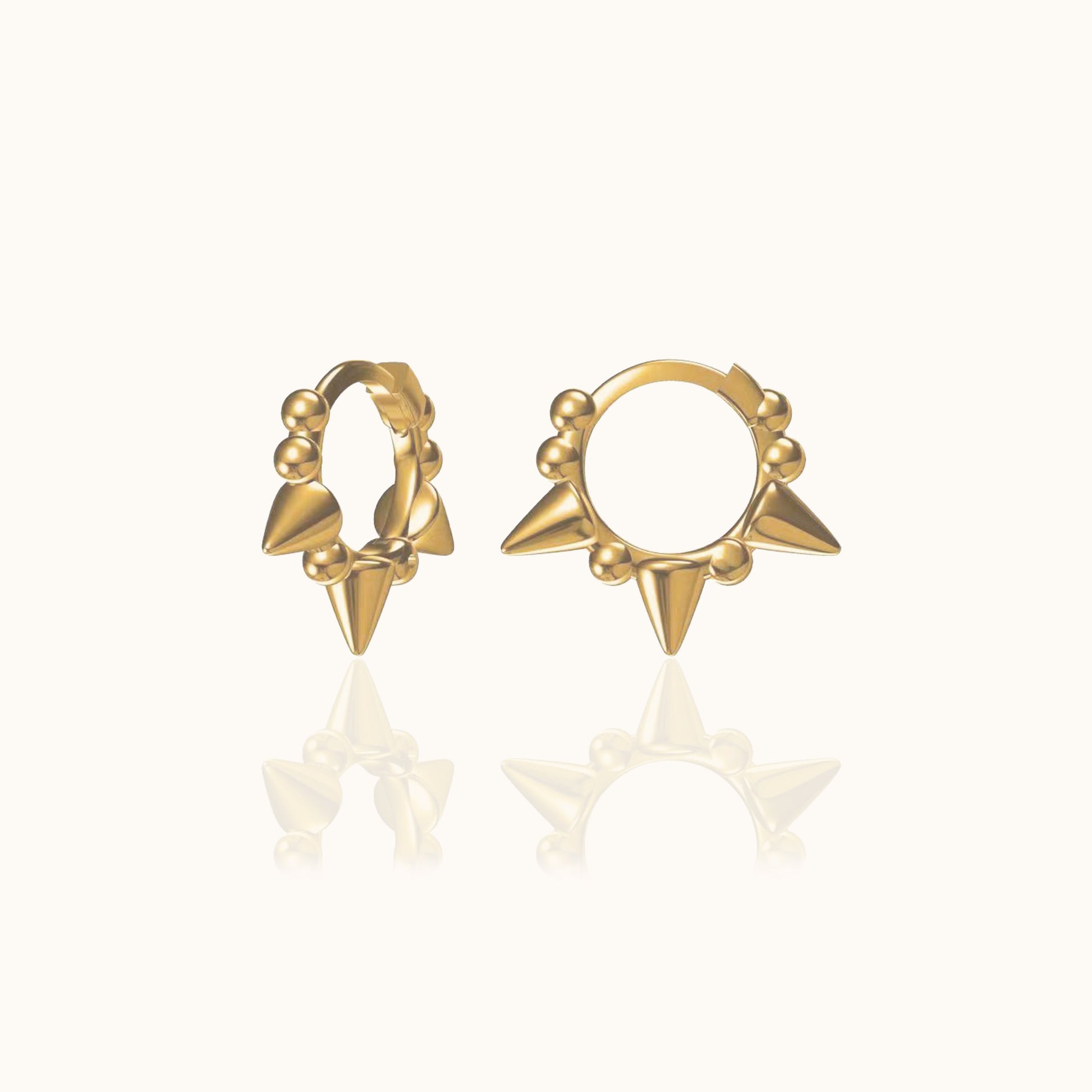 Mini Point Petite Triple Spikes Huggie Hoops Tiny Gold Spike Hoop Earrings by Doviana