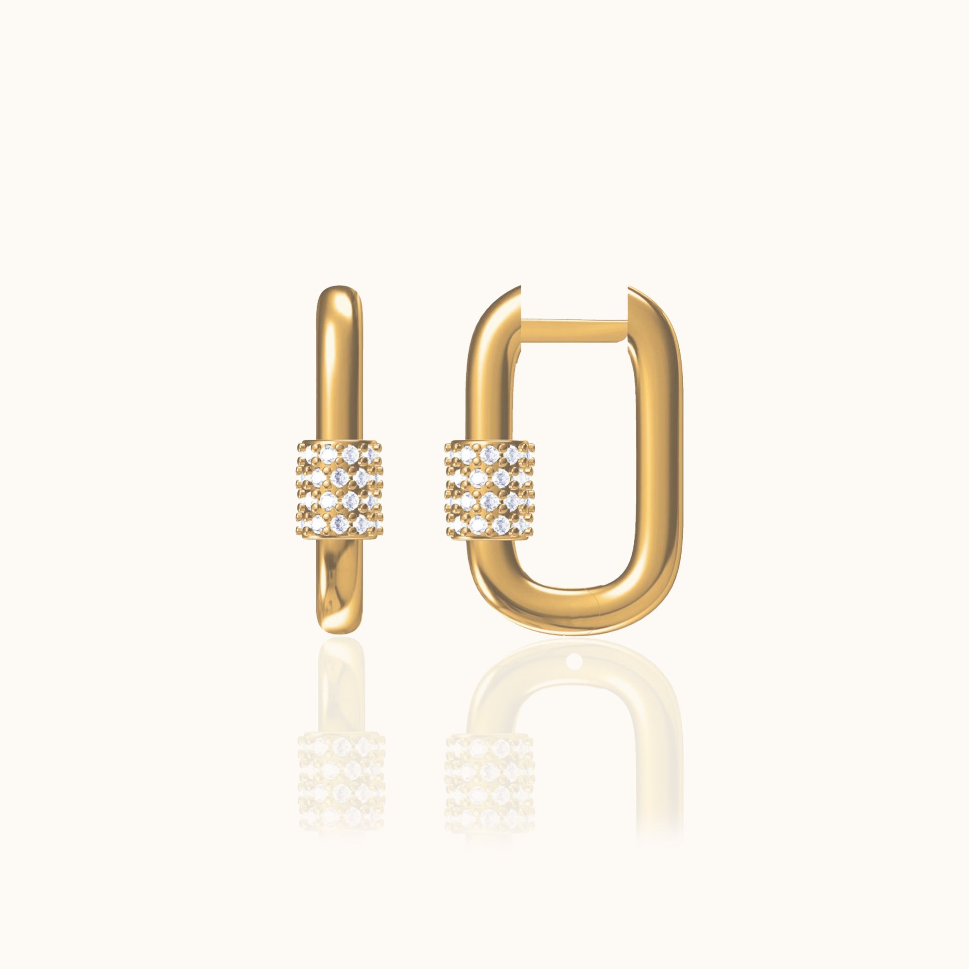 Square CZ U Shape Gold Oval Hoop Paper Link U-Pave Paperclip Earrings by Doviana
