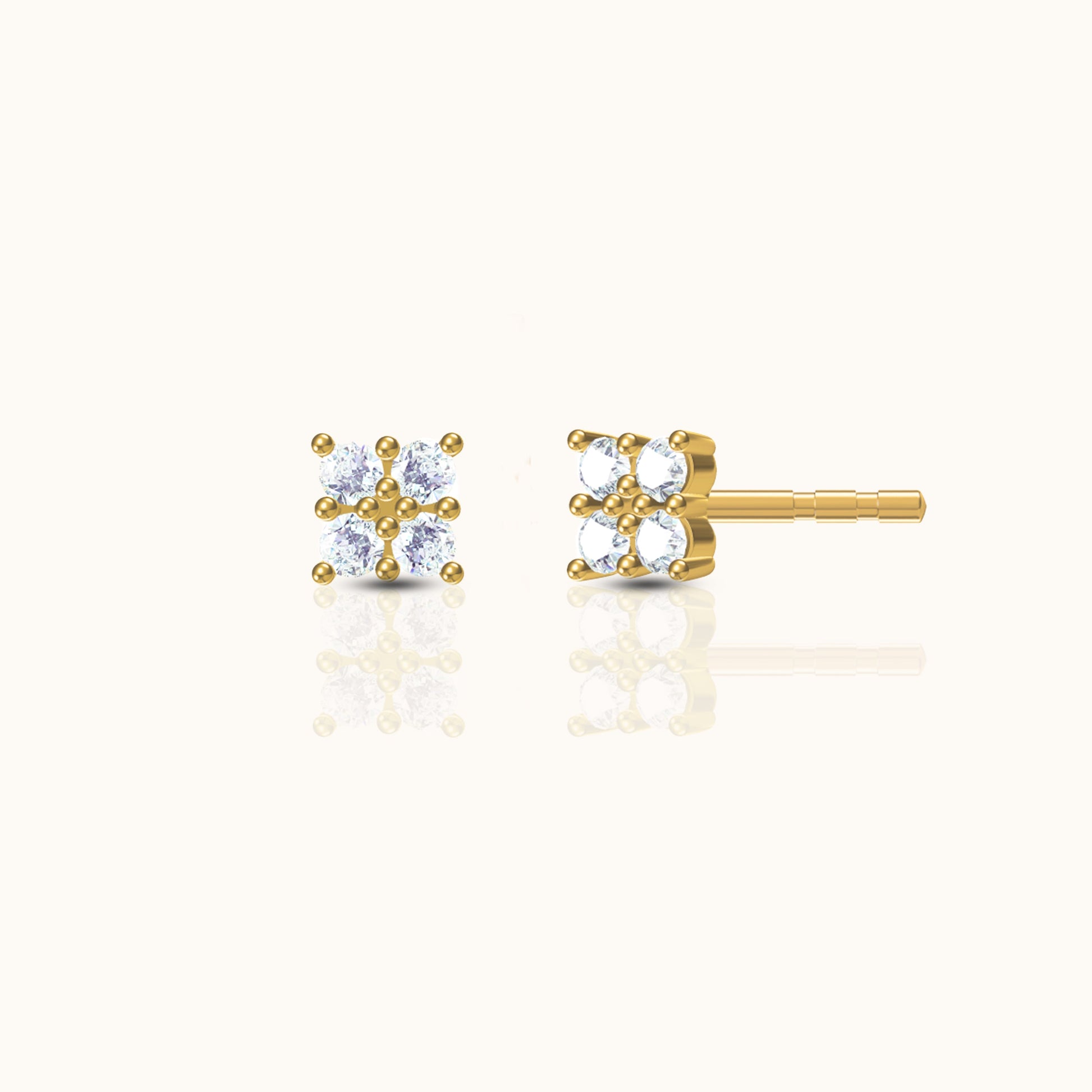 Petite Diamond Gold Mini Square CZ Stud Earrings Rectangle Studs by Doviana