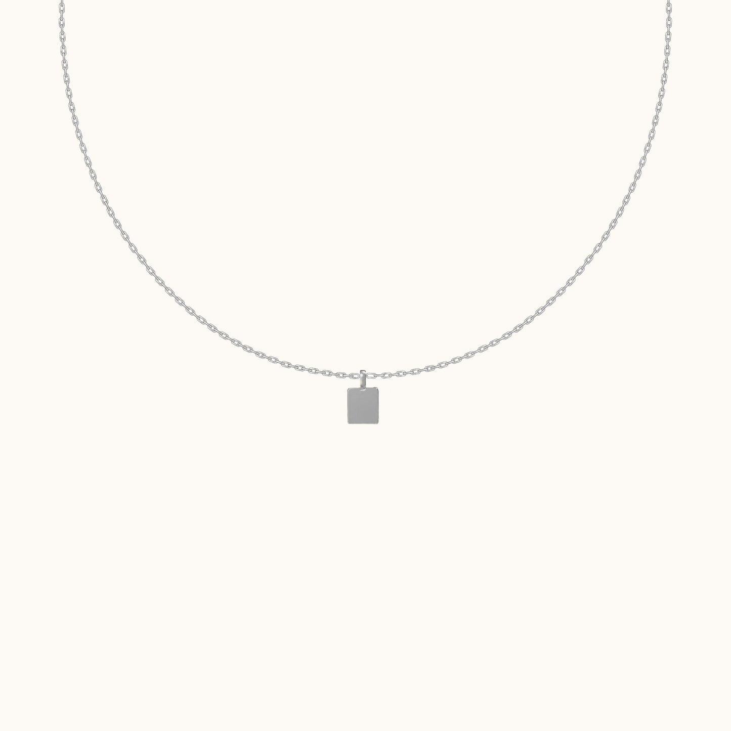 Classic 925 Sterling Silver Cube Thick Square Tag Necklace with Thin Cable Chain by Doviana