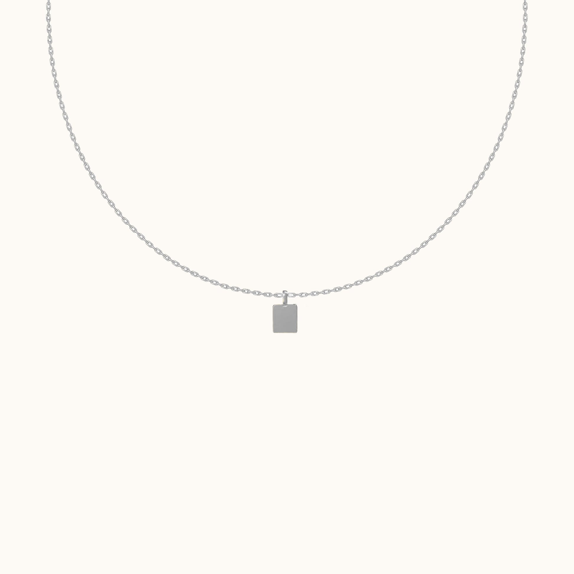 Classic 925 Sterling Silver Cube Thick Square Tag Necklace with Thin Cable Chain by Doviana