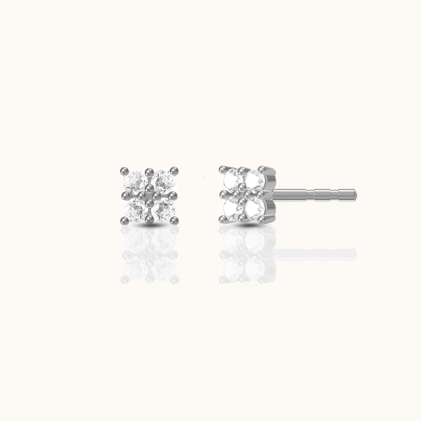 Petite Diamond Sterling Silver Mini Square CZ Stud Earrings Rectangle Studs by Doviana