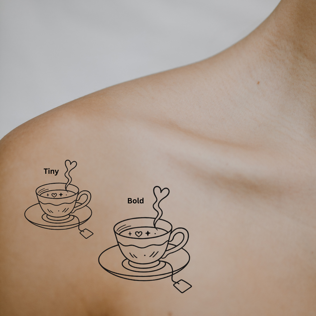 Tea Time Love — Sip, Relax, Repeat  by DOVIANA Tattoo Studio (height 0.6‘’)