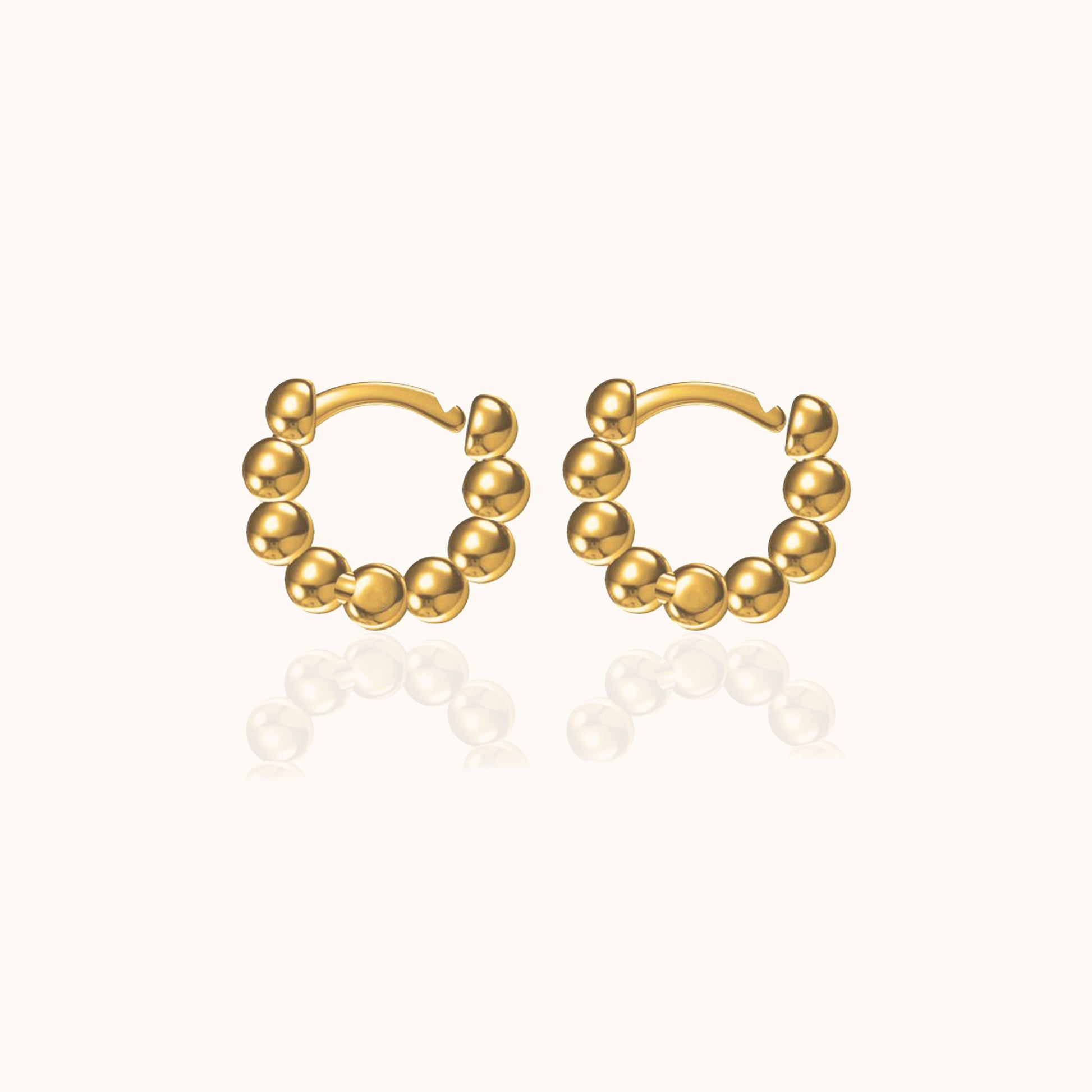 Tiny Gold Beaded Petite Thick Bead Huggie Hoop Earrings Everday Staples by Doviana