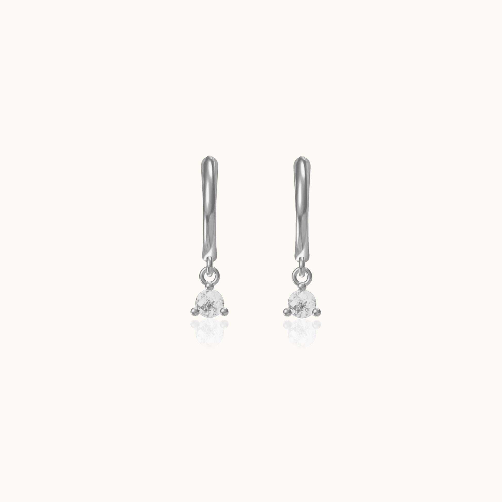 Classic Petite Diamond Charm Drop 925 Sterling Silver Huggie Tiny CZ Dangle Hoops Earrings by Doviana