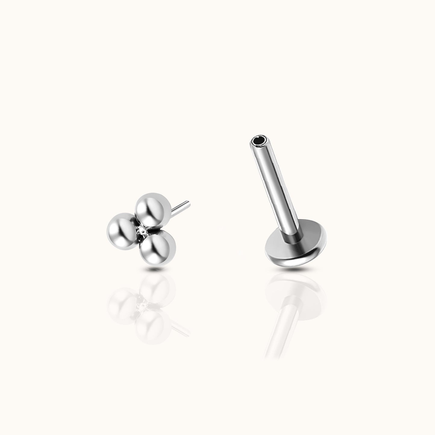 Tri Dots Threadless Labret Titanium Flat Back Earring by Doviana