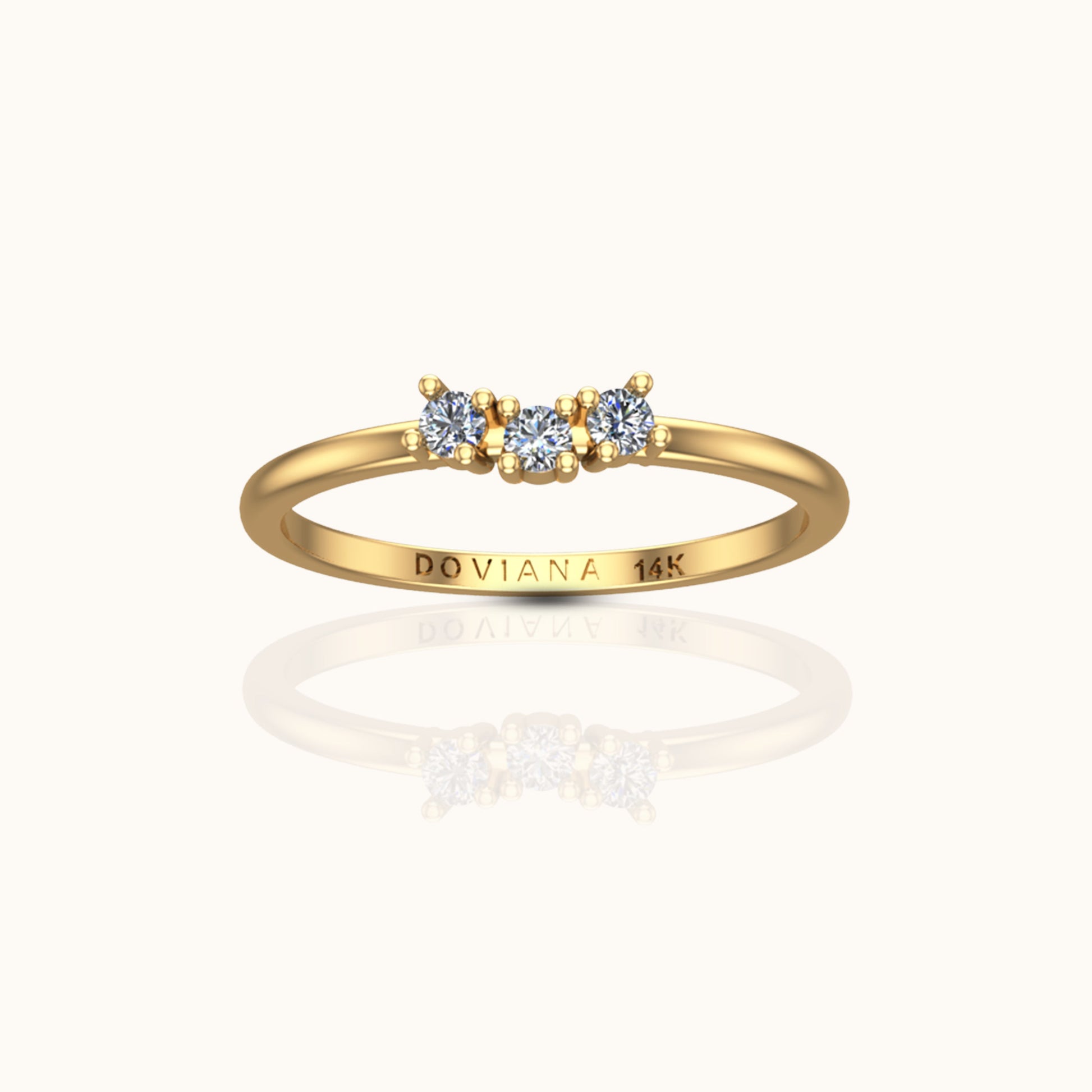 14K Solid Gold White Sapphire Tri Gem Band Ring Heirloom Fine Jewelry by Doviana