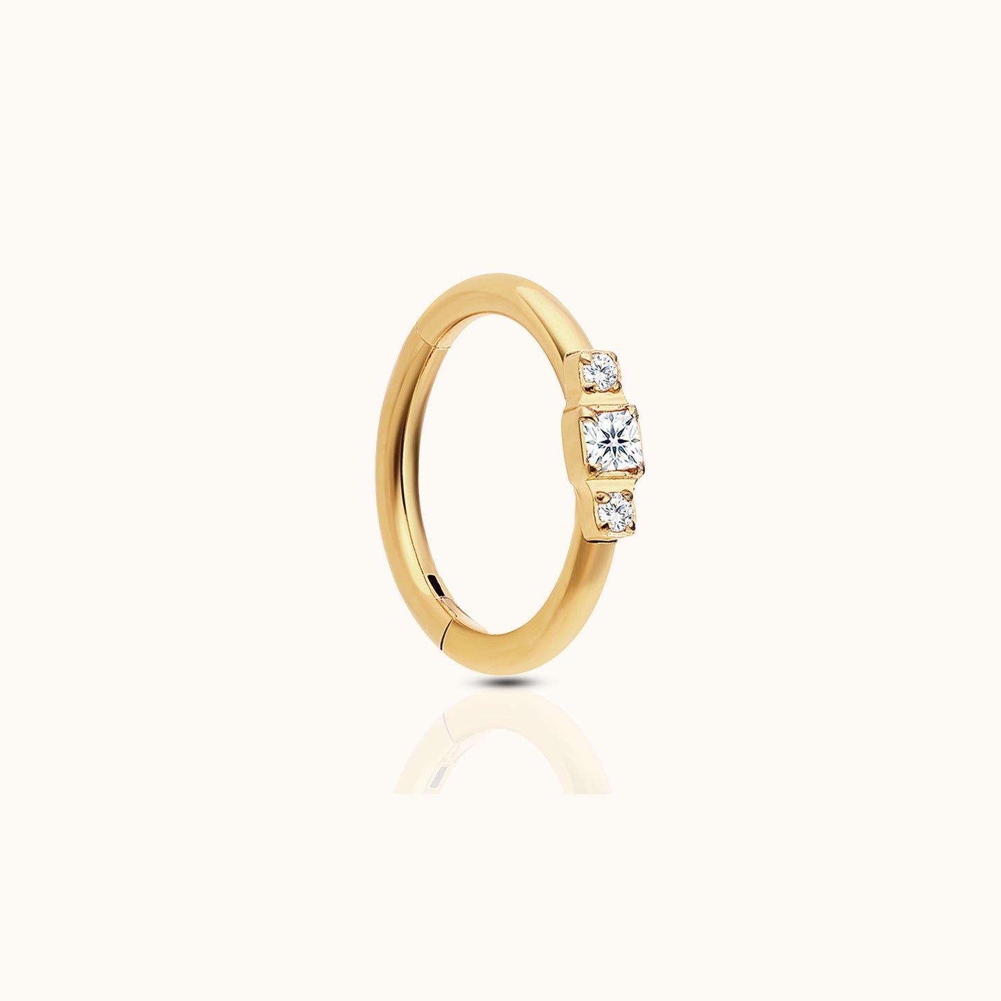 Tri Square CZ Clicker Titanium PVD Gold Hinged Hoop Earring by Doviana