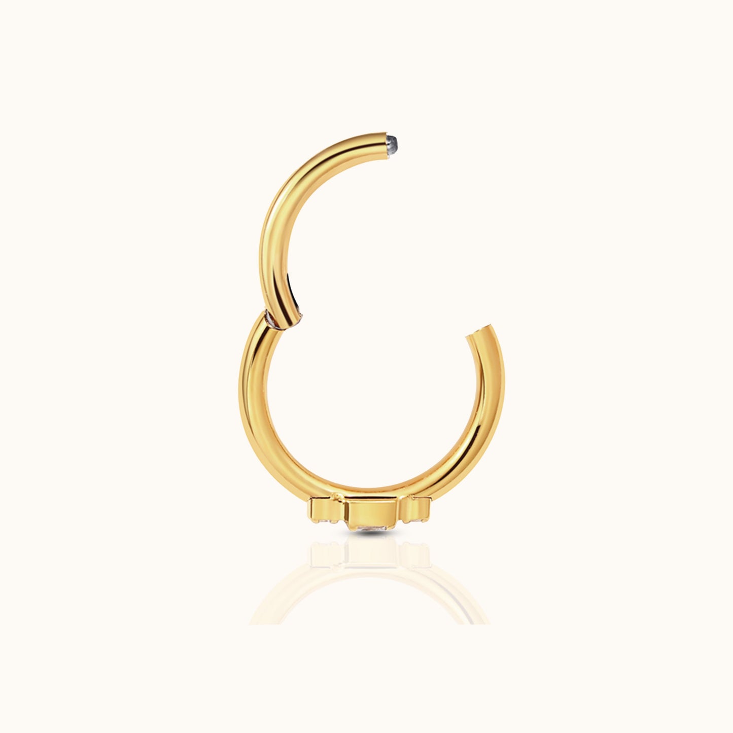 Tri Square CZ Clicker Titanium PVD Gold Hinged Hoop Earring by Doviana