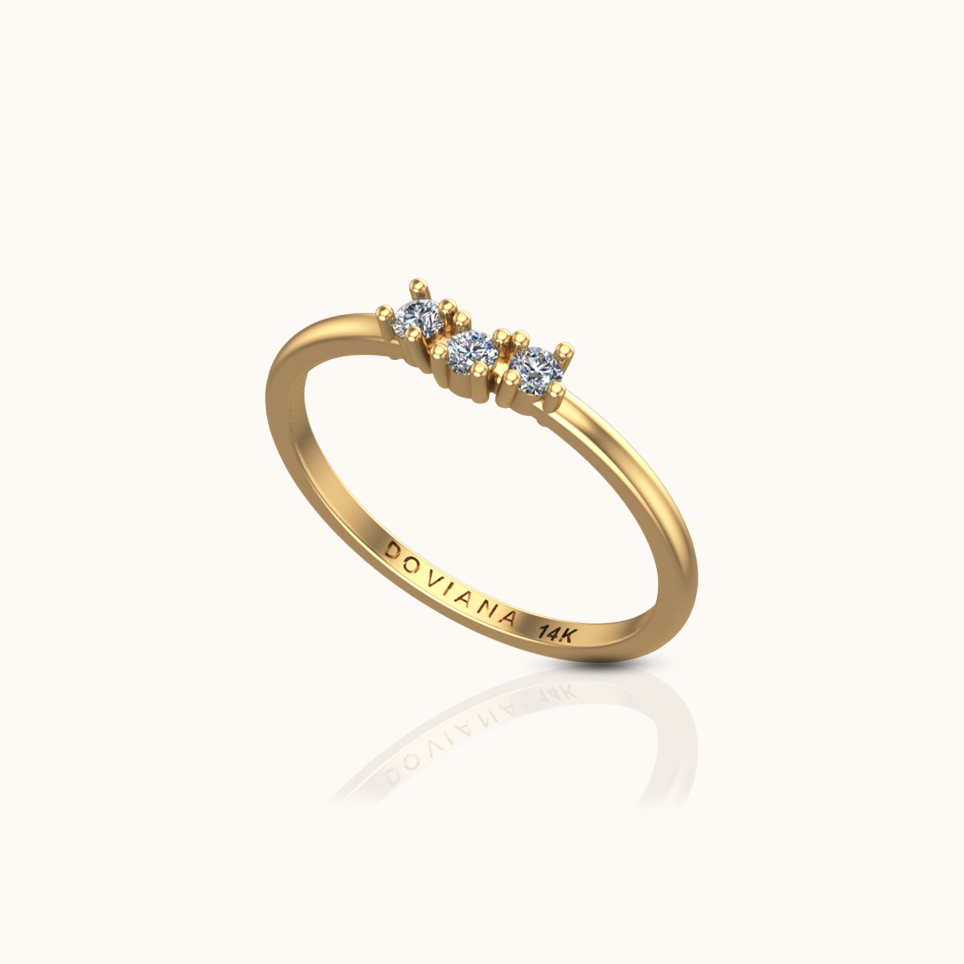 14K Solid Gold White Sapphire Tri Gem Band Ring Heirloom Fine Jewelry by Doviana