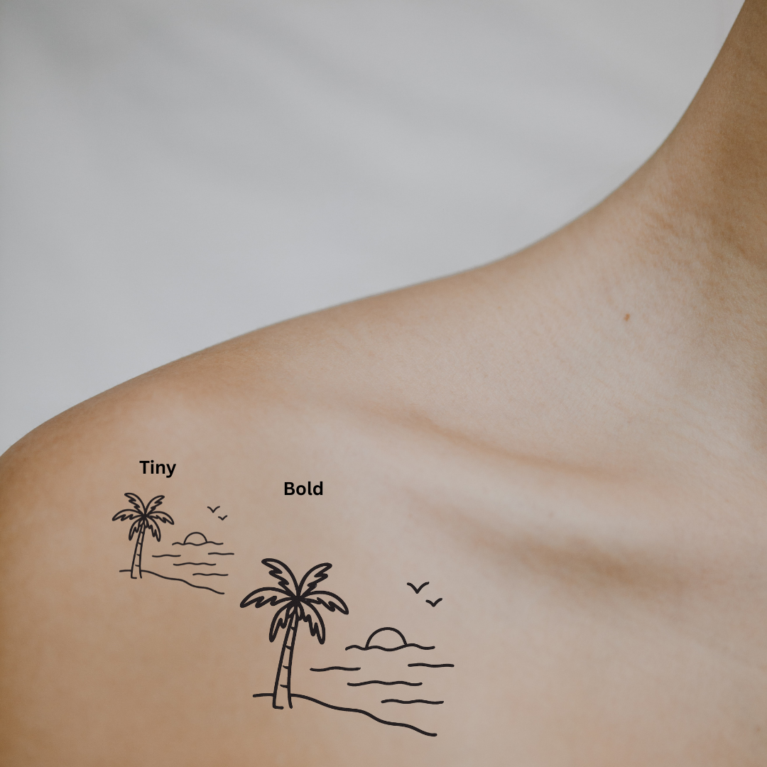 Tropical Sunset - A Symbol of Calm & Escape by DOVIANA Tattoo Studio (height 0.5‘’)