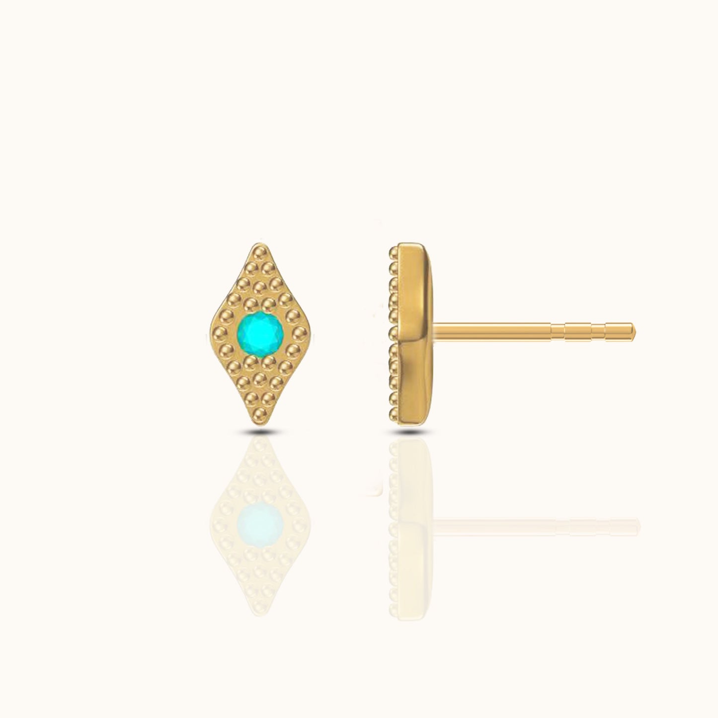 Enlighten Protector Tiny Blue Eyes Gold Turquoise Evil Eye Stud Earrings by Doviana
