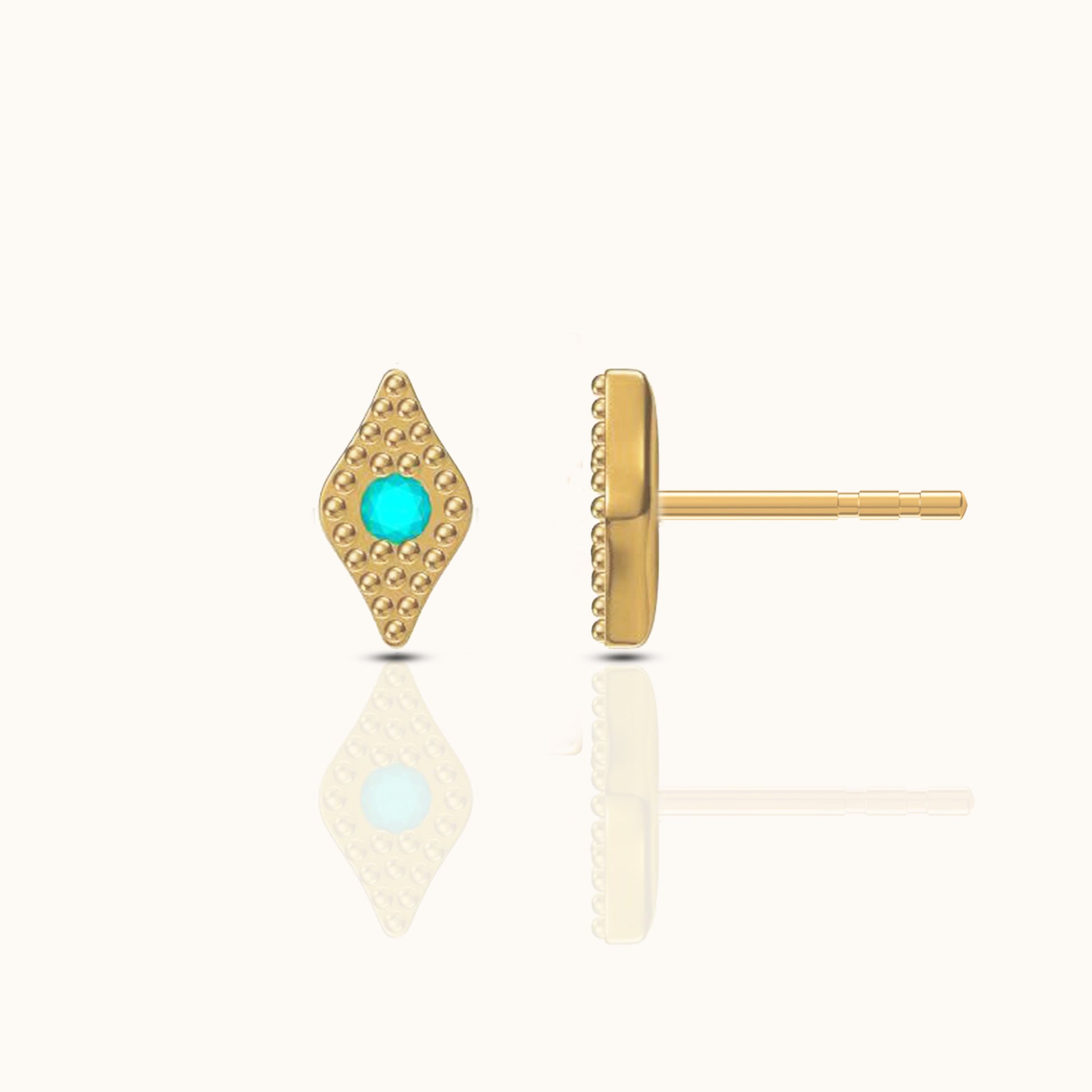 Enlighten Protector Tiny Blue Eyes Gold Turquoise Evil Eye Stud Earrings by Doviana