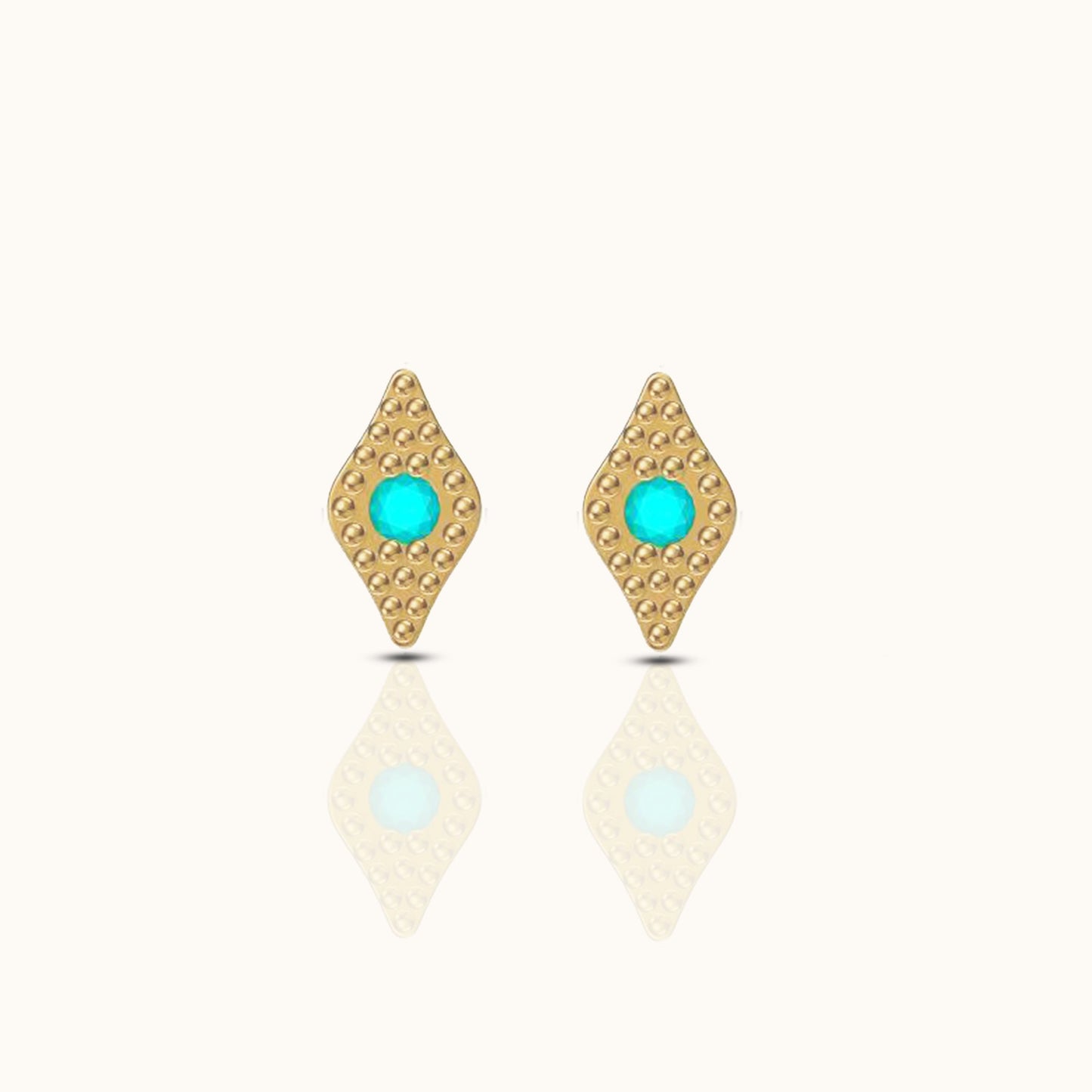 Enlighten Protector Tiny Blue Eyes Gold Turquoise Evil Eye Stud Earrings by Doviana