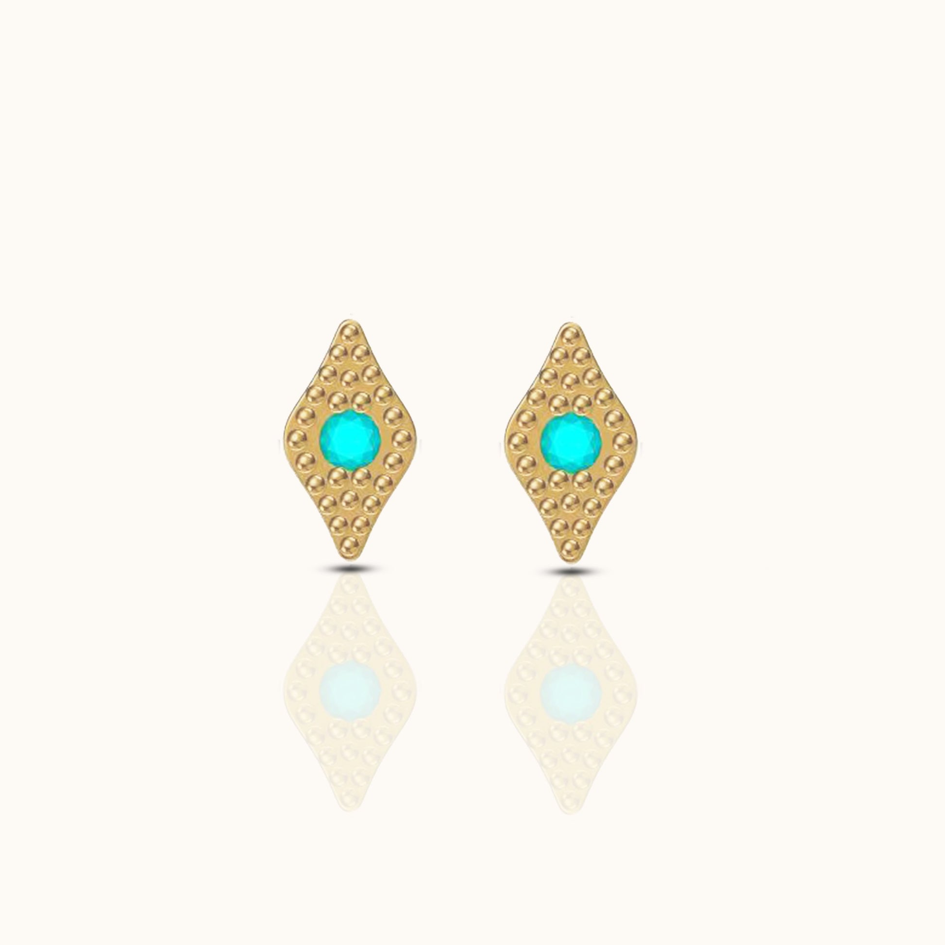 Enlighten Protector Tiny Blue Eyes Gold Turquoise Evil Eye Stud Earrings by Doviana