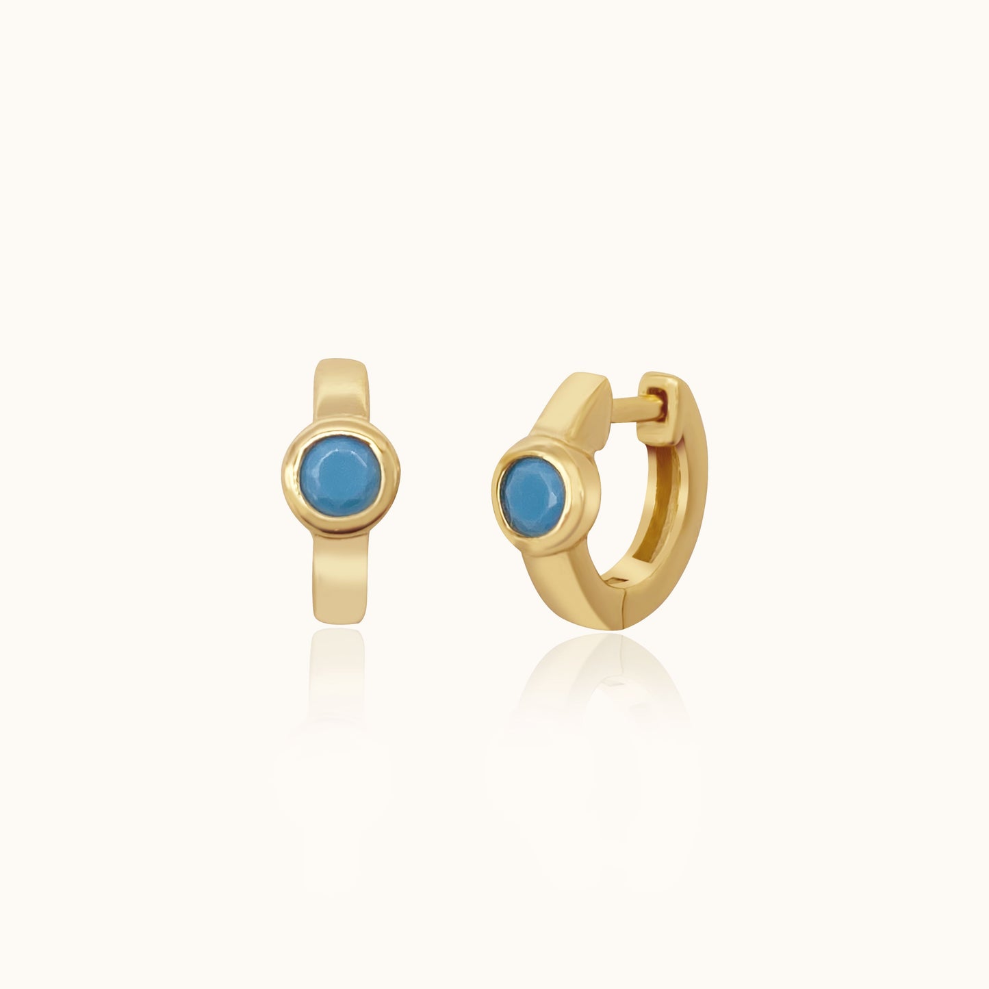 Cyan Aqua Petite Gold Boho Huggie Blue Round Turquoise Hoop Earrings by Doviana