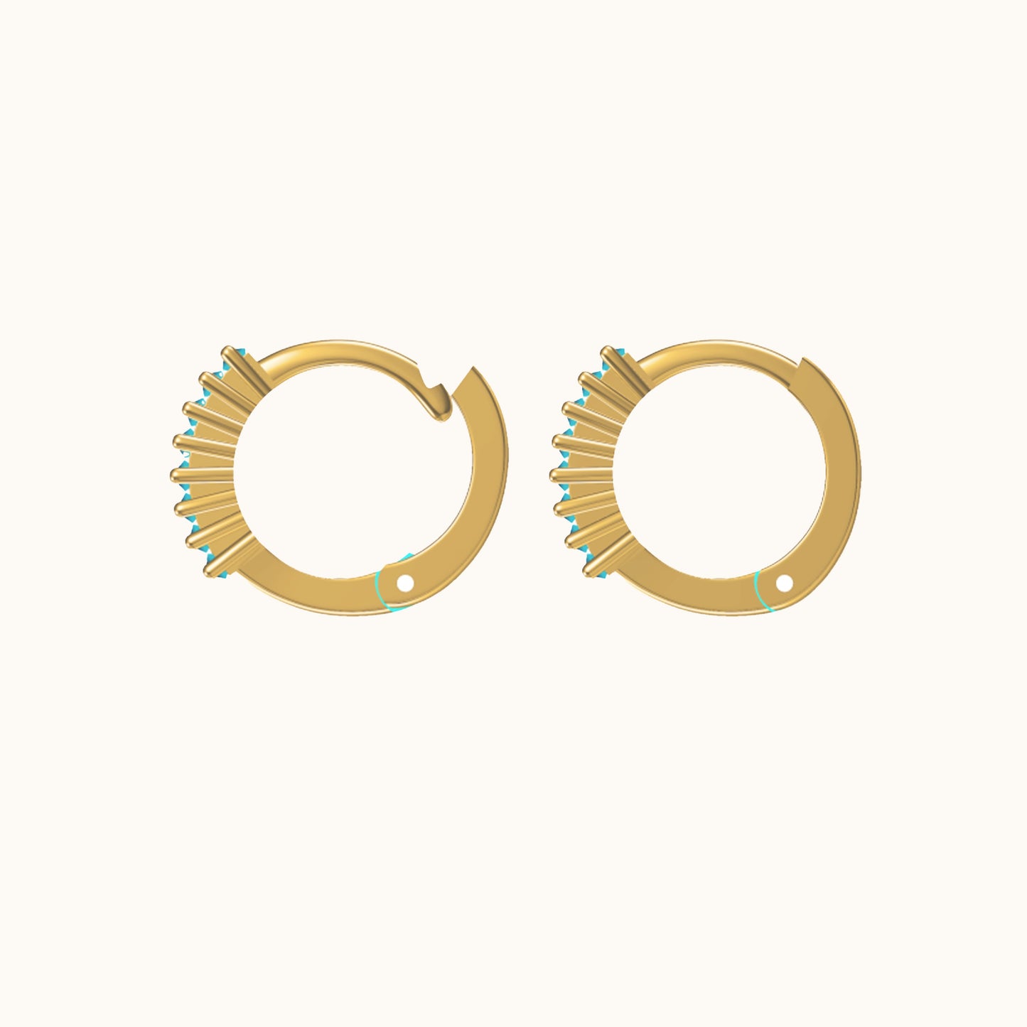 Turquoise Pave Classic Gold Baguette Huggie Hoop Earrings Blue Green Stone by Doviana