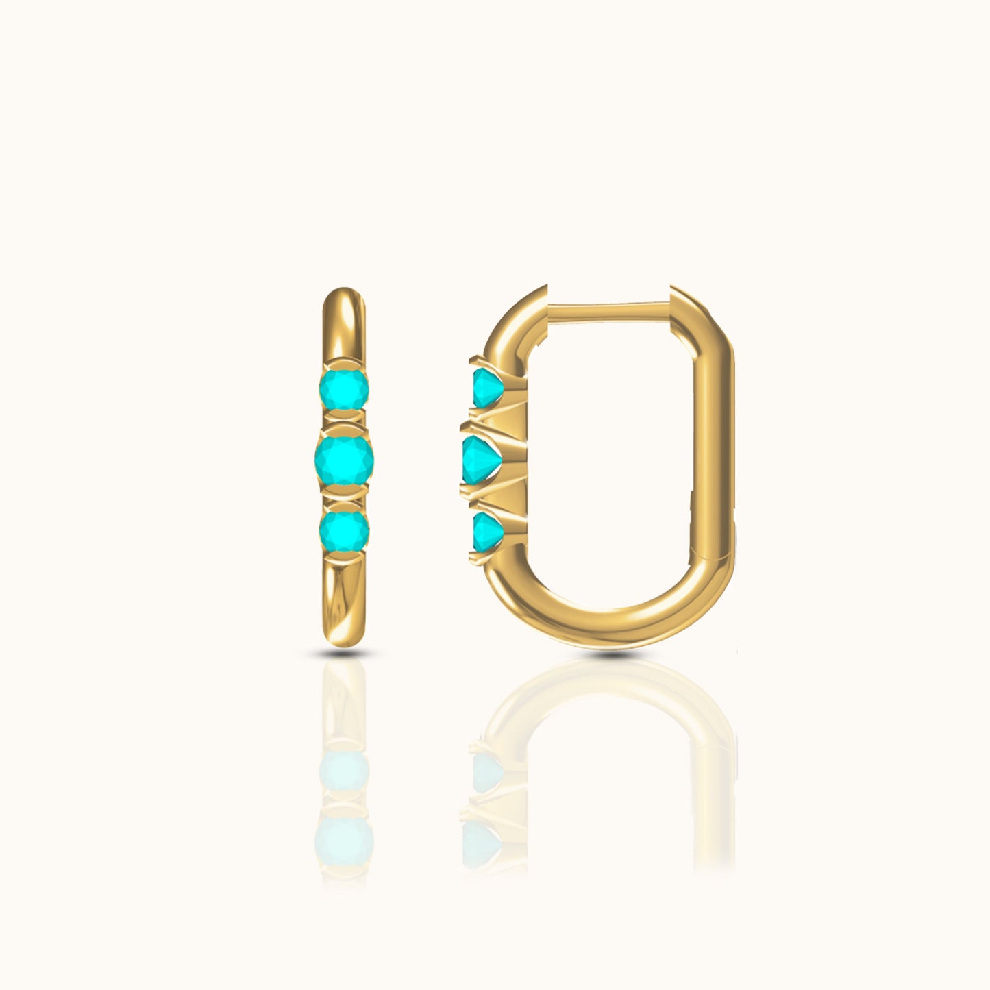 Paper Link U-Pave Turquoise Rectangle Square U Shape Gold Oval Hoop Earrings by Doviana