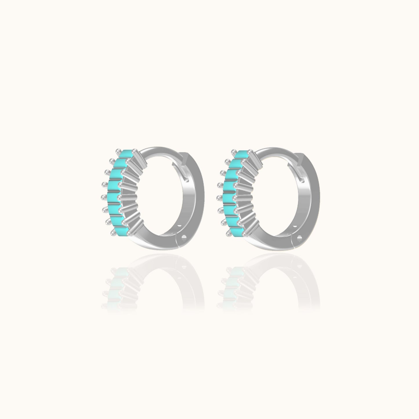 Turquoise Pave Classic 925 Sterling Silver Baguette Huggie Hoop Earrings Blue Green Stone by Doviana