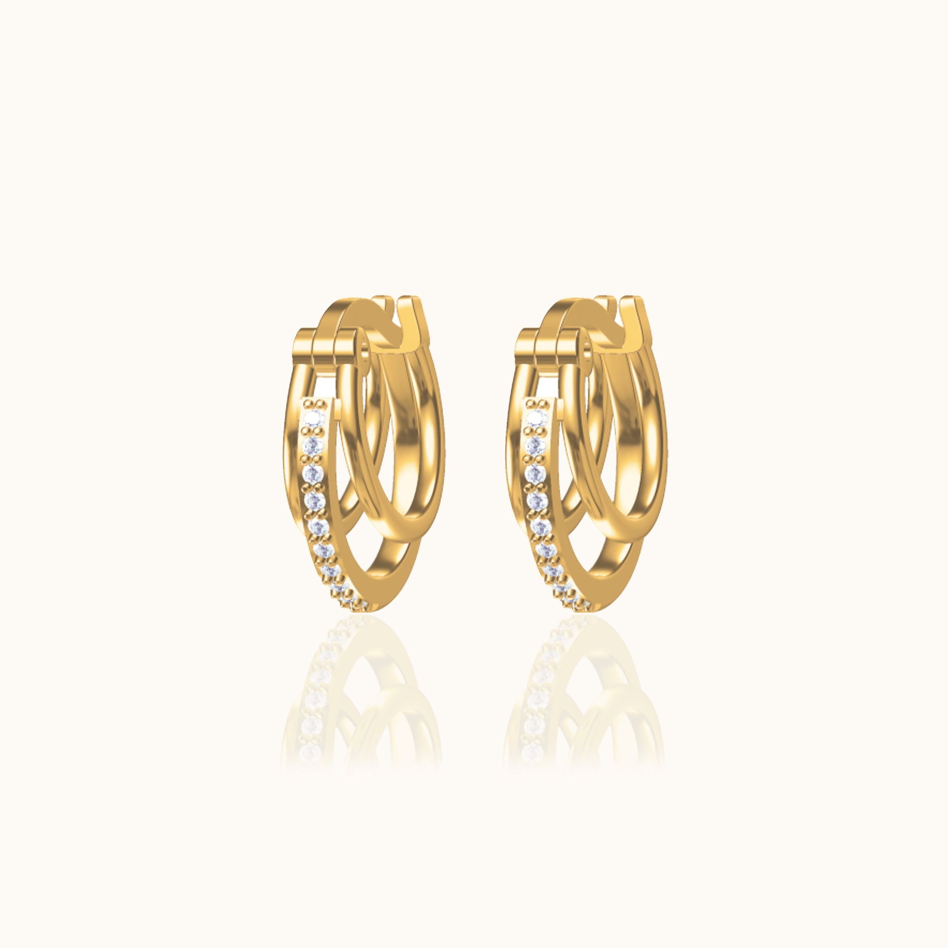 Triple Circle CZ Pave Retro Vintage Style Gold Victorian Circle Earrings by Doviana