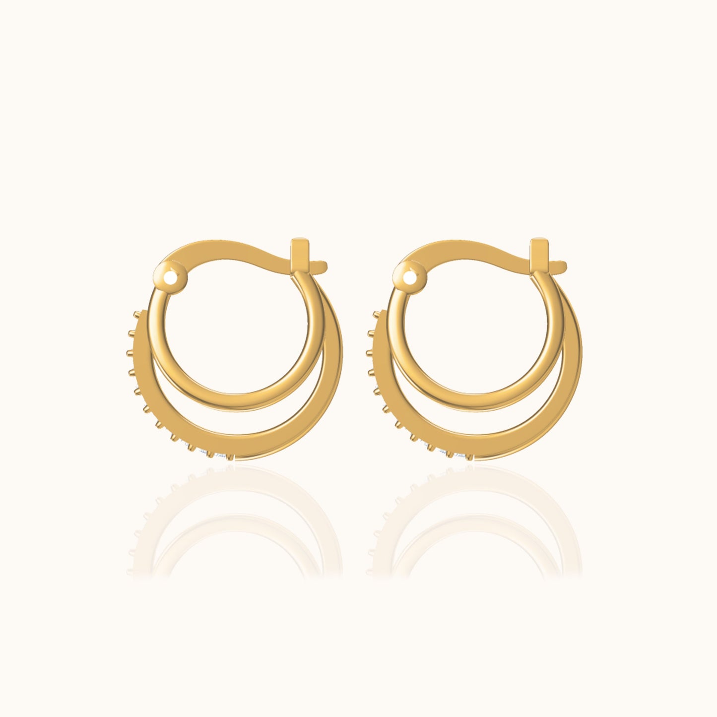 Triple Circle CZ Pave Retro Vintage Style Gold Victorian Circle Earrings by Doviana