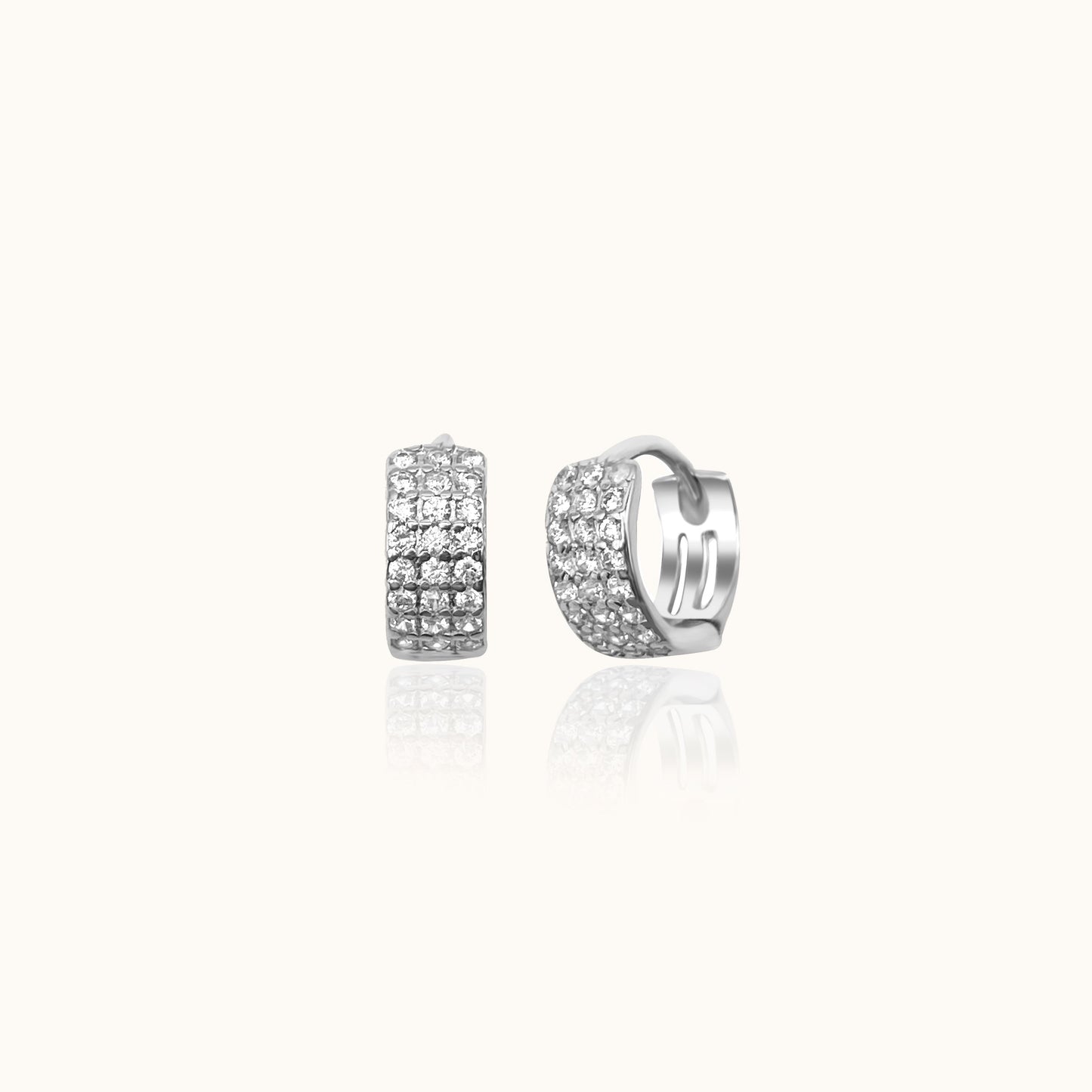 925 Sterling Silver Wide CZ Hoop Earrings Triple Row Pavé Chunky Thick Mini Huggie Hoops by Doviana