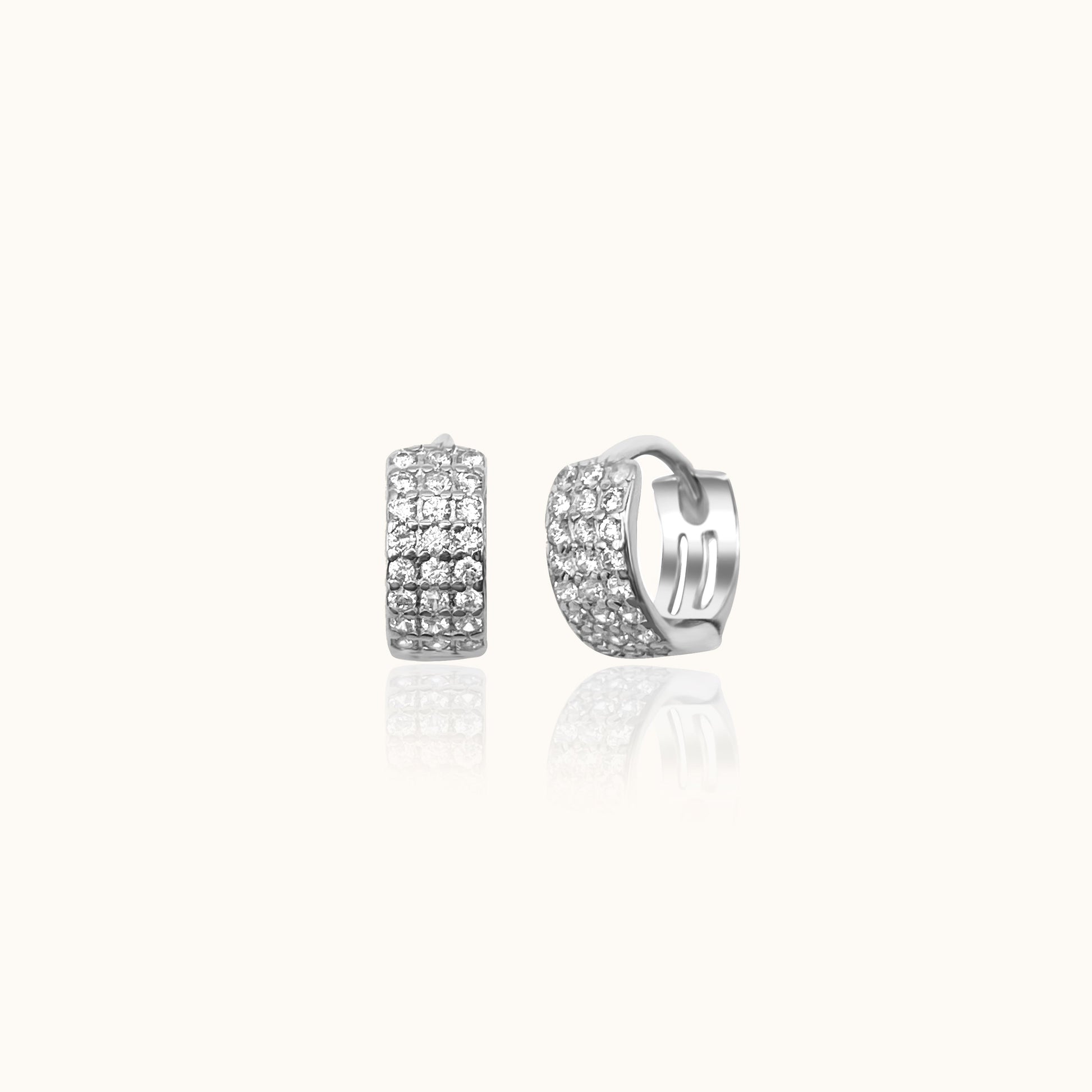 925 Sterling Silver Wide CZ Hoop Earrings Triple Row Pavé Chunky Thick Mini Huggie Hoops by Doviana