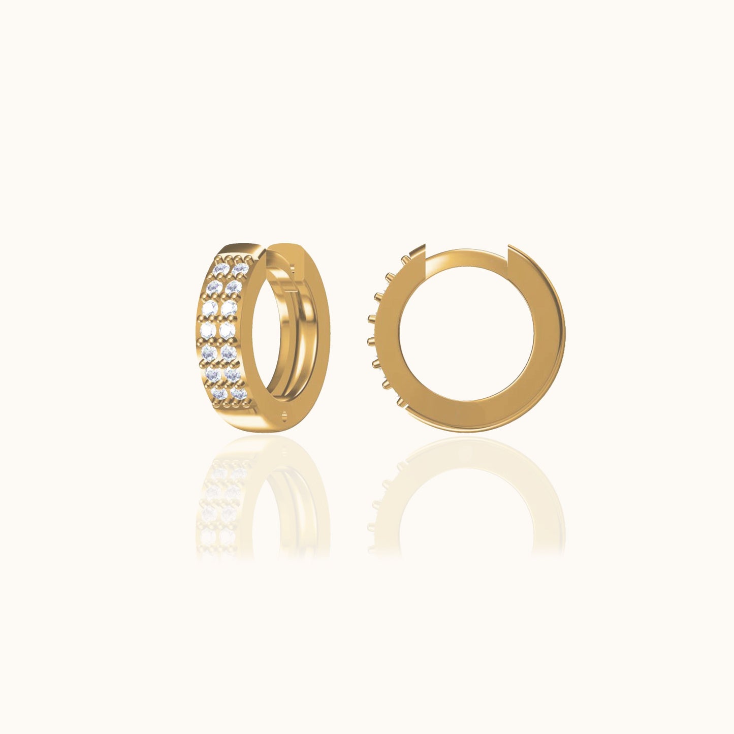 Gold Diamond Huggie Earrings Double Row CZ Pave Minimal Stackable Hoops by Doviana