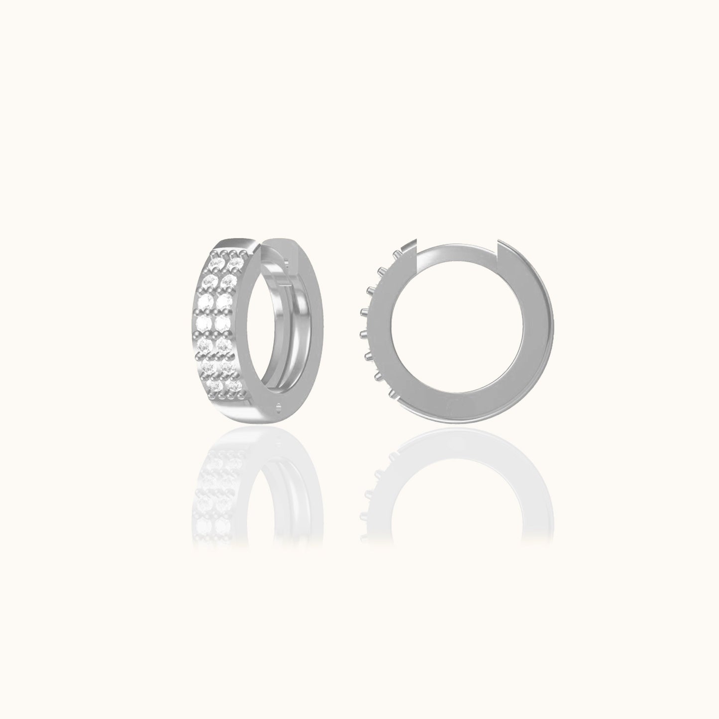 925 Sterling Silver Diamond Huggie Earrings Double Row CZ Pave Minimal Stackable Hoops by Doviana