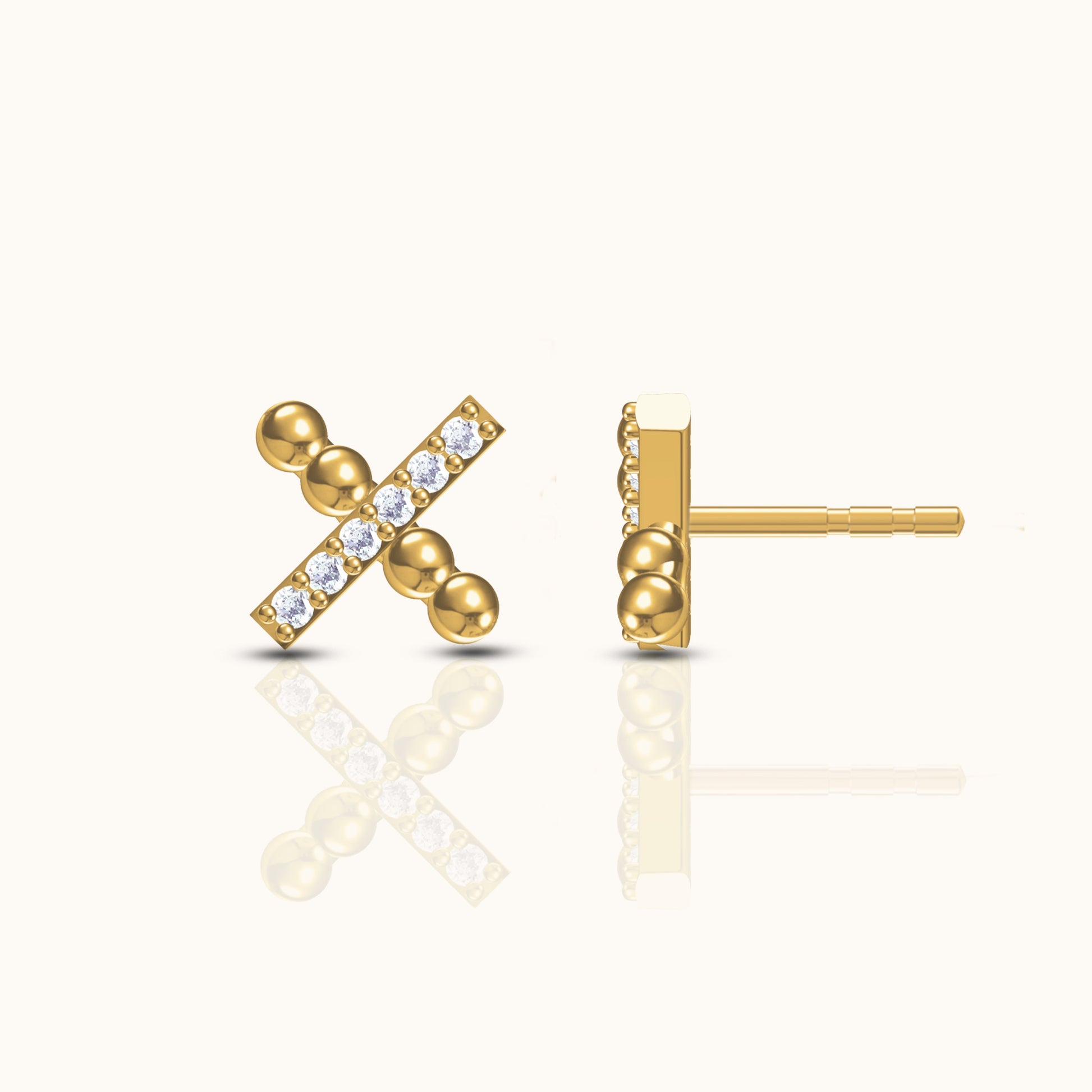 Gold CZ Pave Petite Letter X Shaped Cross Intersect X Stud Earrings by Doviana