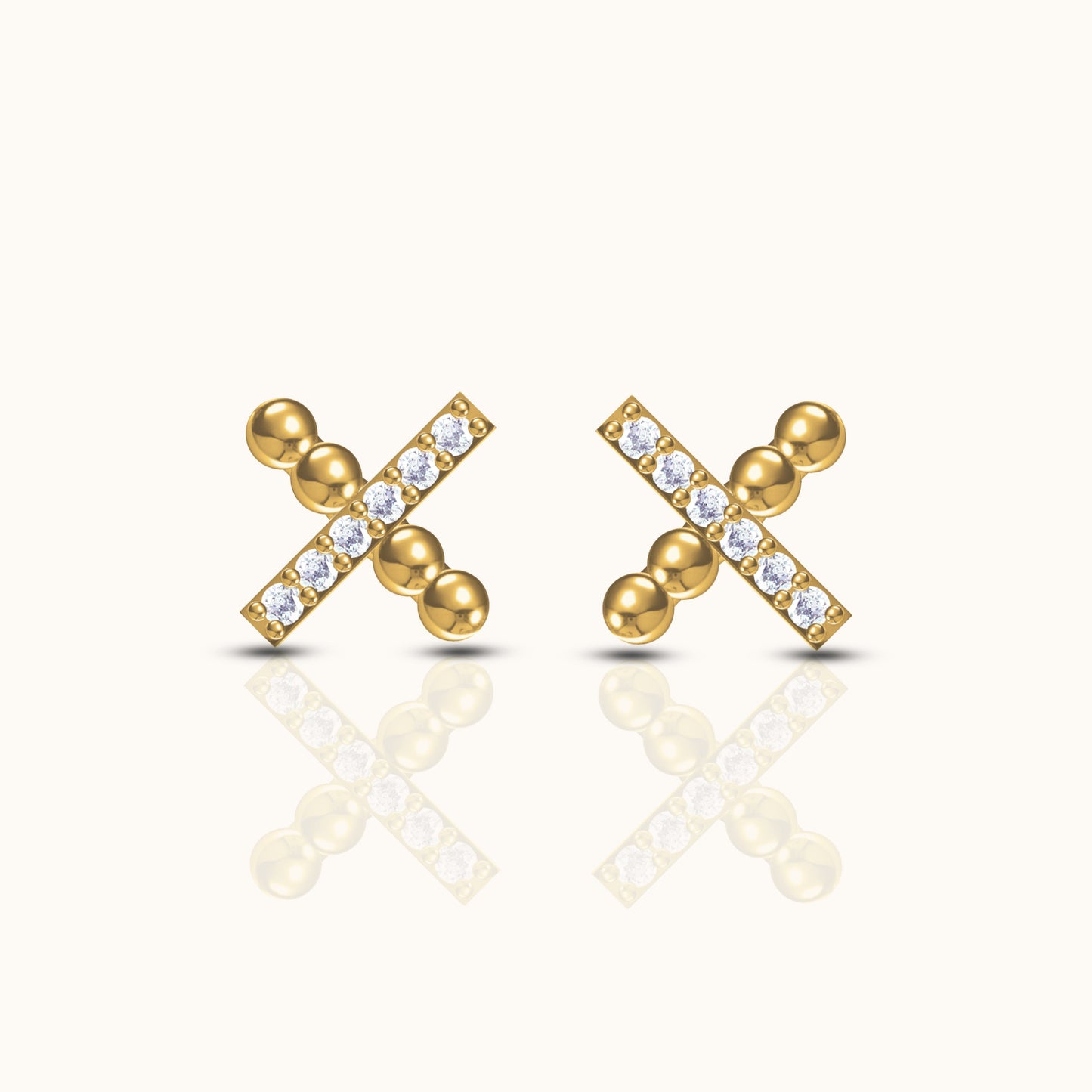 Gold CZ Pave Petite Letter X Shaped Cross Intersect X Stud Earrings by Doviana