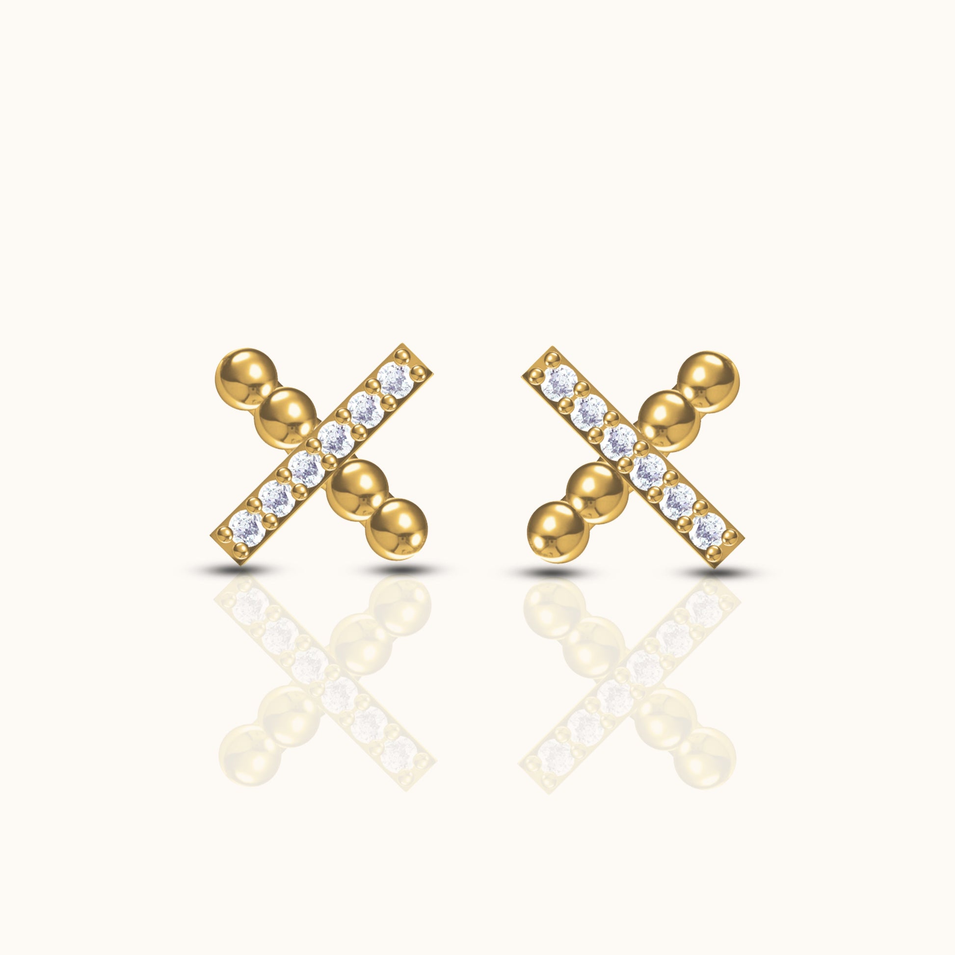 Gold CZ Pave Petite Letter X Shaped Cross Intersect X Stud Earrings by Doviana