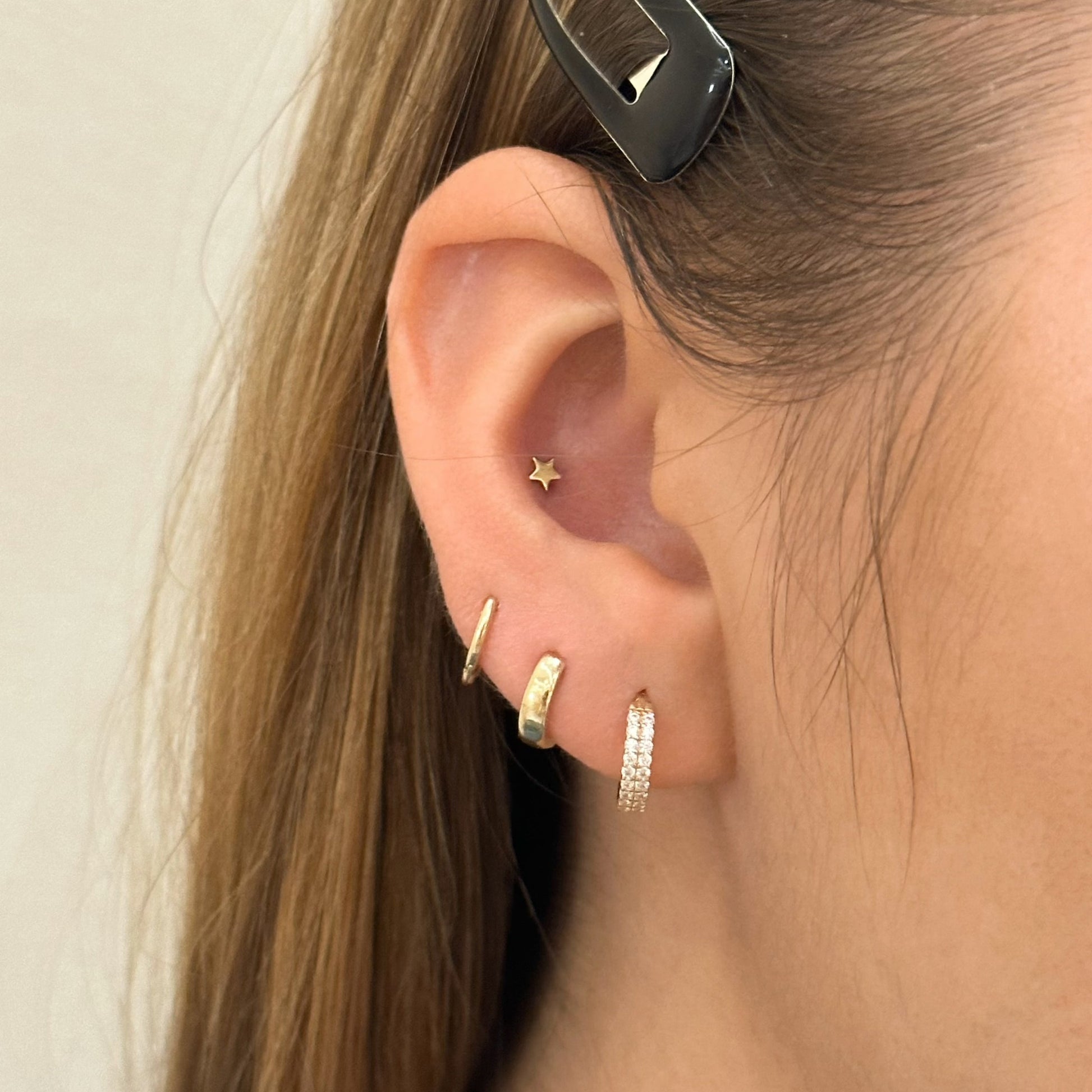 14K Solid Gold Petite Star Threadless Labret Flat Back Nap Earring by Doviana