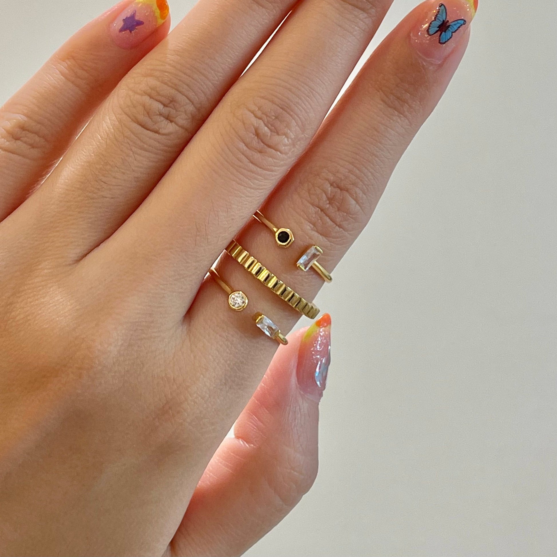 Gold Asymmetry Black & White CZ Stackable Adjustable Ring one size for all by Doviana