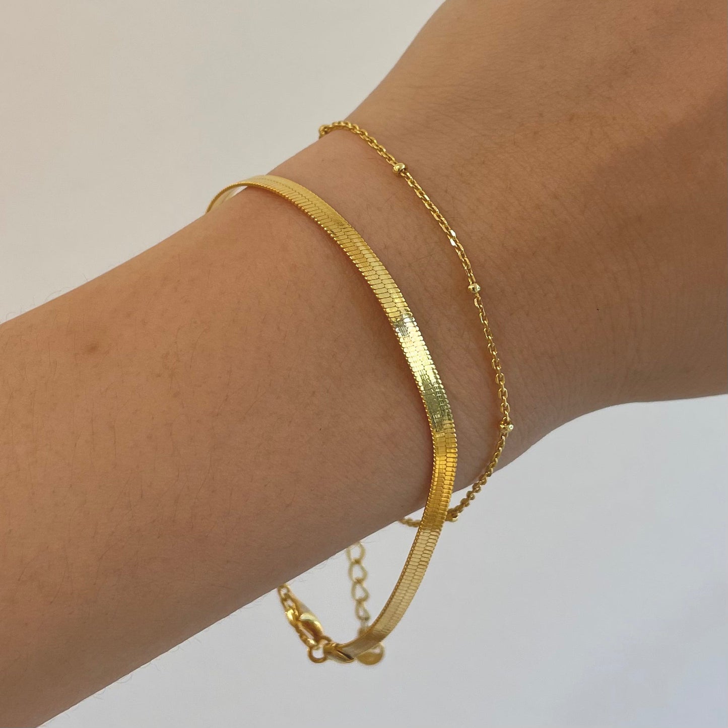 3mm Herringbone Bracelet Snake Chain Bracelet 18K Gold Bold Flat Herringbone Chain Classic Minimal Women's Herringbone Bracelet by DOVIANA