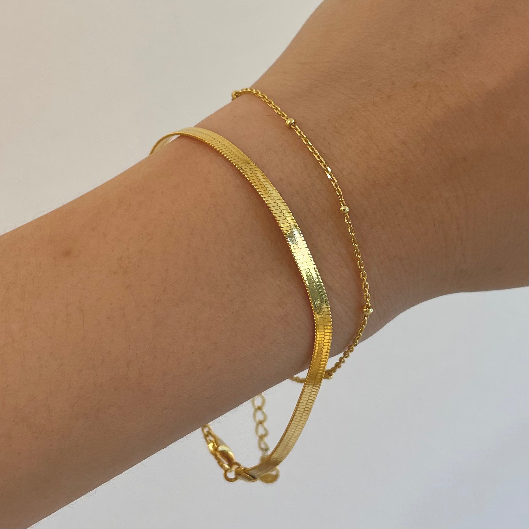 3mm Herringbone Bracelet Snake Chain Bracelet 18K Gold Bold Flat Herringbone Chain Classic Minimal Women's Herringbone Bracelet by DOVIANA