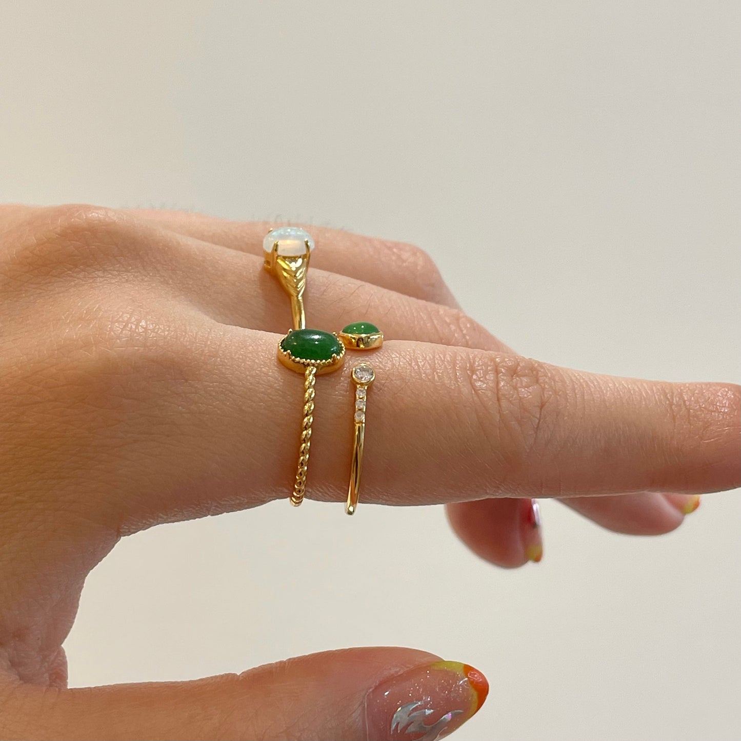 Gold Band Round Natural Green Jade Adjustable Genuine Jade Overlap Ring 