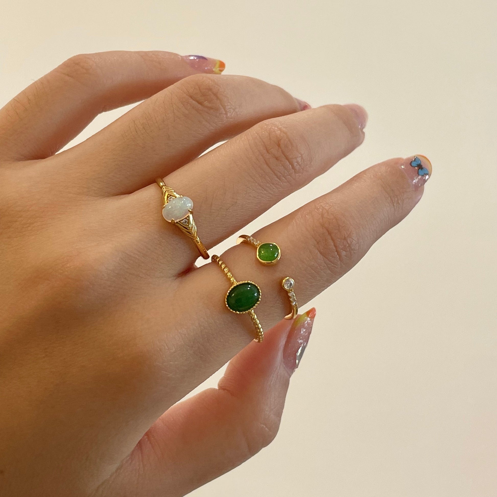 Gold Band Natural Gemstone White Opal Solitaire Ring by Doviana