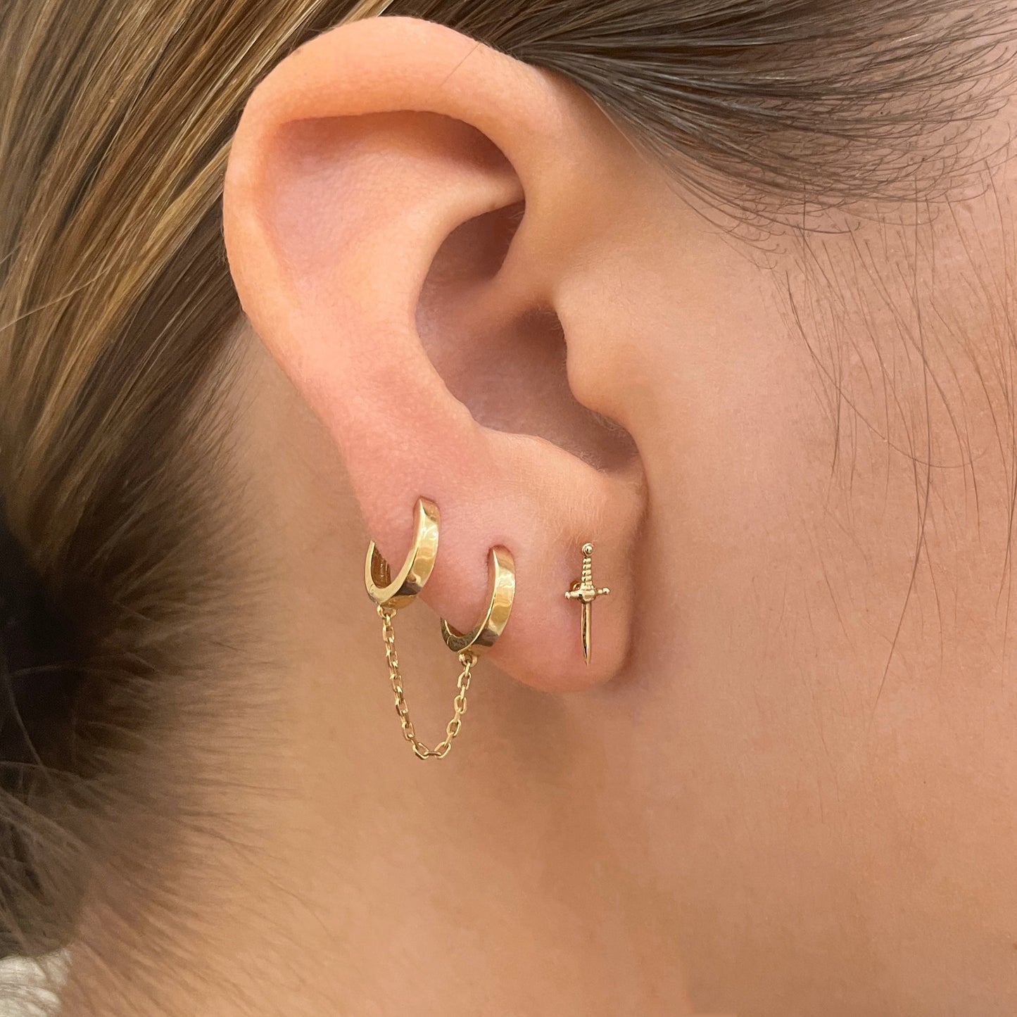 14K Solid Gold Sword Threadless Labret Flat Back Earring