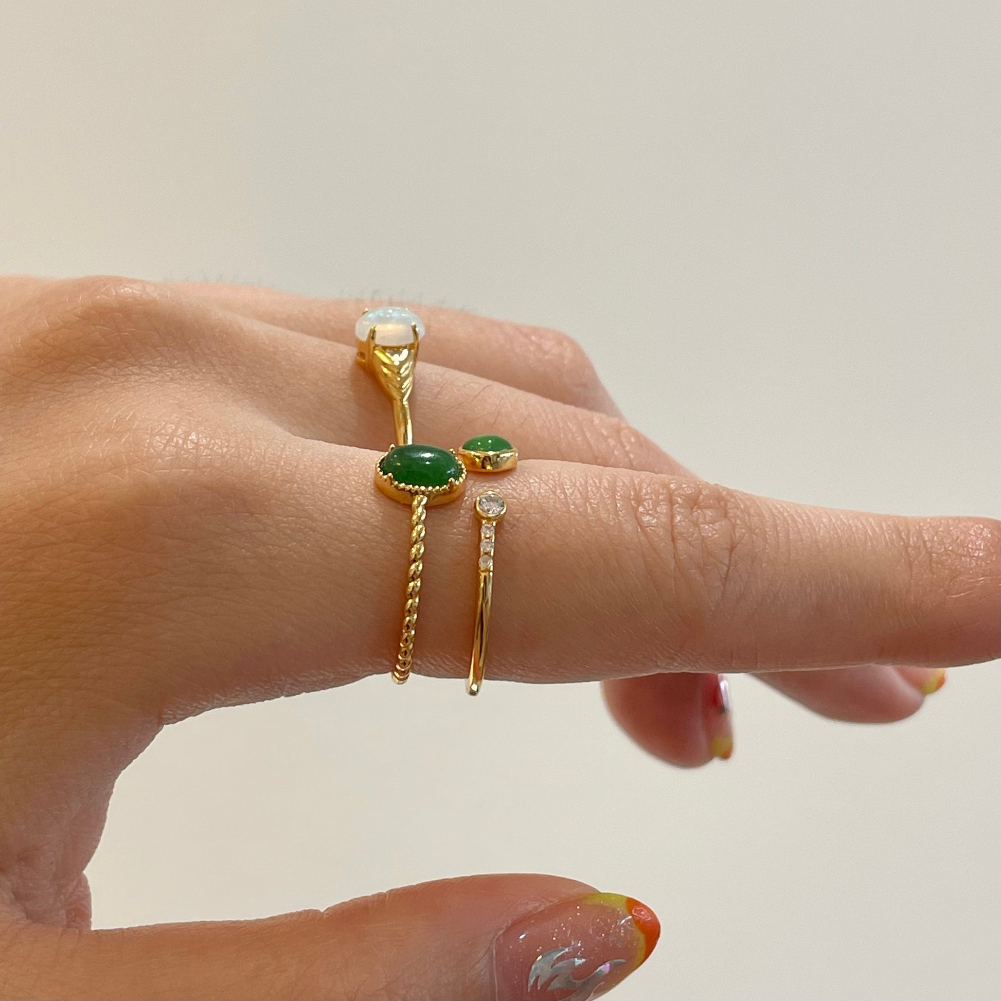 Gold Band Natural Gemstone White Opal Solitaire Ring by Doviana